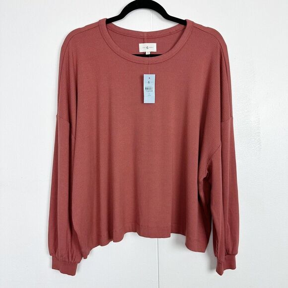 Lou & Grey Womens Small Red Orange Ribbed Long Sleeve Pullover NWT Size LP - Picture 1 of 6